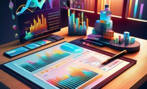 Business Analytics Tools on table; financial graph and diagram analysis